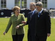 Bundeskanzlerin Merkel, Tony Blair und Stephen Harper im Gespräch