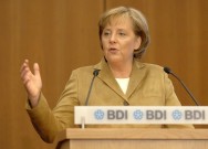 Chancellor Merkel speaks at the BDI headquarters