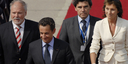 French President Nicolas Sarkozy and his wife, Cécilia Sarkozy, with Minister-President Harald Ringstorff on the red carpet