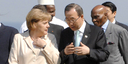 German Chancellor Angela Merkel talking to UN Secretary General Ban Ki-moon