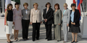 from left to right: Margarida Souza Uva, Akie Abe, Laura Bush, Chancellor Merkel, Cherie Blair, Ludmila Alexandrovna Putina, Laureen Harper and Flavia Franzoni Prodi