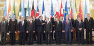 Group portrait of participants at the G8 world economic summit (family portrait) + outreach countries. 