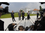 Pressestatement von Bundeskanzlerin Angela Merkel und US-Präsident George W. Bush nach ihrem gemeinsamen Arbeitsessen in Heiligendamm.