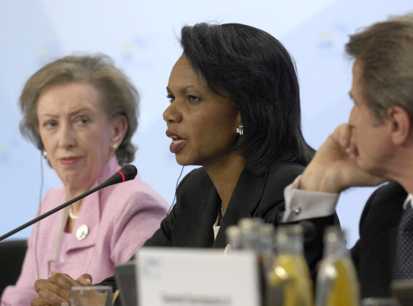 Die amerikanische Außenministerin Rice bei der Pressekonferenz