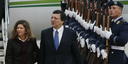 President of the European Commission José Manuel Barroso, his wife Margarida Sousa Uva, and the Minister-President of Mecklenburg-Western Pomerania, Harald Ringstorff, inspect the Luftwaffe guard of honour