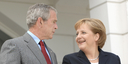 German Chancellor Angela Merkel and US President George W. Bush on their way to a bilateral working lunch in Heiligendamm