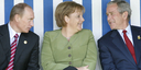 German Chancellor Angela Merkel with US President George W. Bush and Russian President Vladimir Putin