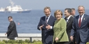 German Chancellor Angela Merkel talking to Tony Blair, Romano Prodi, George W. Bush and José Manuel Barroso